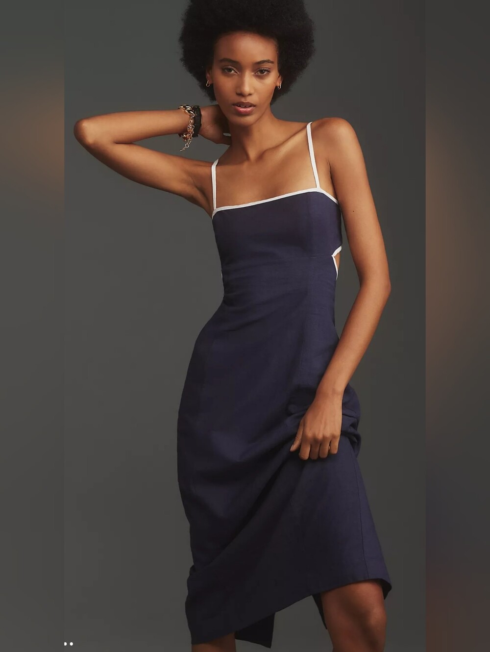 The Dafni" Cutout Linen Midi Dress from the Maeve, Size Small.